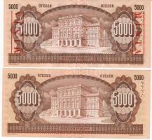 1993 5000Ft "J" forgalmi T:II csak egyszer hajtva + 5000Ft "J" minta fny. + perf...
