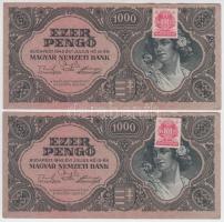 1945. 1000P bélyeggel (2x) egymás utáni sorszámmal T:II