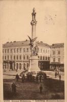 Lviv, Lwów, Lemberg; Kolumna Mickiewicza / Mickiewicz monument, shops (EB)