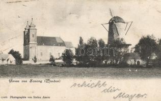 Sásony, Winden; Templom, szélmalom / church, mill (EK)