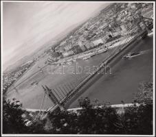cca 1930-1940 Dömös: Látkép a Dunáról és Pestről, aláírt vintage fotó, 17x19 cm