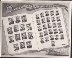 1952 Kistabló a MÁV III. H.V. Állomásvezetői-főnöki tanfolyam hallgatóiról és tanárairól, 40 kisportréval, olvasható nevekkel, 18x22 cm