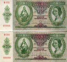 1936 10P forgalmi T:I + 10P minta sor- és sorozatszám "00" + perf.vágási hibából adódó érdekes pici saroktöbblet T:I- jelentéktelen pici foltokkal