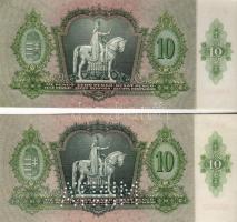 1936 10P forgalmi T:I + 10P minta sor- és sorozatszám "00" + perf.vágási hibából adódó érd...