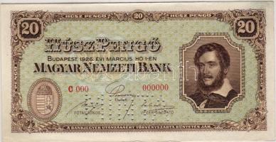 1926 20P minta perf. "00..." sorozat- és sorszámmal T:I