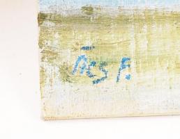 Ács jelzéssel: Házak. Olaj, karton, 18×27 cm