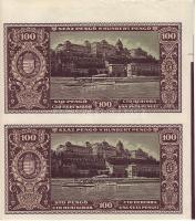 1945 100P kettes függőleges pár ívszéllel, színképpel, illesztőkereszt nyommal, sor- és sorszám nélk...