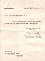 1933 Dr. Antal István (Nemzetvédelmi, igazságügyi miniszter) levele  Vadnai Lászéó humoristához