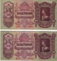 1930 100P T:I + 100P "*"-gal, erősen felfelé csúszott sor- és sorozatszámmal T:II+ csak egyszer gyengén hajtva, törve nem!