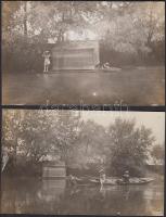 cca 1910 Fürdőház a Tisza partján, 2 db fotó, 9x14 cm