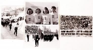 1948 Téli Olimpiai Jáátékok St. Moritz-ban, a magyar sportolókról készült 4 db fotólap, kettő feliratozva, 10x14 cm