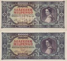 1946. 10.000Milpengő forgalmi T:I + 10.000Milpengő minta perf. T:I + 100.000Milpengő forgalmi T:I + ...