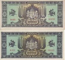1946. 10.000Milpengő forgalmi T:I + 10.000Milpengő minta perf. T:I + 100.000Milpengő forgalmi T:I + ...