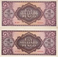 1946 1000.000.000 P forgalmi T:I+1000.000.000 P minta perf. + "00"-ás sorozat és sorszámma...