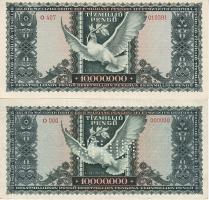 1945 10.000.000P forgalmi+10.000.000P T.I minta perf.+"00"-ás sorozat és sorszámmal T:II c...