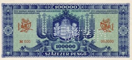 1945 100.000P kék! minta perf.+"00".ás sorozat és sorszámmal T:I R!