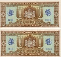 1945 100.000P (2x) variáns hátlap világos sárgásbarna! egymásutáni sorszámokkal! T:I