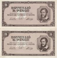 1946 1.000.000 B-pengő forgalmi T:I + 1.000.000 B-pengő minta perf. T:I-