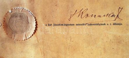 1924 Dekoratív mérnöki oklevél 60x48 cm