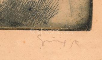 Görög Rezső (1930-): Hazafelé. Színezett rézkarc, papír, jelzett, 29×38 cm