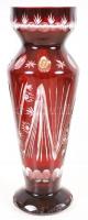 Lux rubinvörös dekoratív váza, többrétegű, csiszolt, hámozott, hibátlan, jelzett m:31 cm