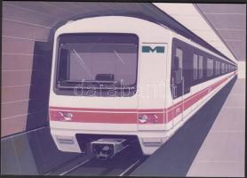 Magyar metrószerelvény grafikus fotója, 17x12 cm