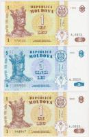 Moldova 1994-2002. 1L (2x) + 5L T:I Moldova 1994-2002. 1 Leu (2x) + 5 Leu C:UNC