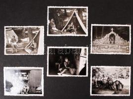 cca 1930-1940 Cserkésztáborozáson készült fotók albumlapra ragasztva, 106 db, 9x6 cm