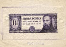1973 Próbaforma feketéslila extrém szélességű nyomdafestékfoltok illesztőkeresztes  alul kézírásos sorszámozással ellátva T:I R!