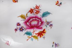 Herendi virág mintás tálka, kézzel festett, jelzett (1941), hibátlan, kopott aranyozás, 14,5×23 cm