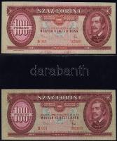 100Ft forgalmi: 1946 T:I, 1947 T:II+, 1949  T:I, 1957 T:I elcsúszott sorozatszámmal!, 1960 T:I elcsú...