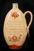 Kántor Karcag, madaras butella, mázas festett kerámia, jelzett, hibátlan, felirattal, m:27 cm