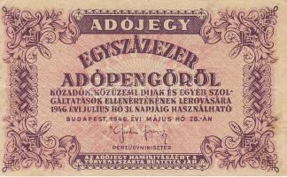 1946 100.000 Adópengő hátlapi szöveg erősen felfelé csúszva! T:II-