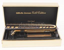 Gillette gold edition, aranyozott borotva tartó, műanyag, eredeti dobozában, h:12 cm
