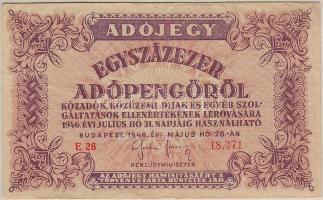 1946 100.000 Adópengő "5600" rendeletszám, vízjeles! számozott T:II