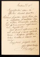 1894 Horthy István (1830-1904) saját kézzel írt levele Szél Kálmán református esperesnek, Arany Jáno...