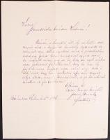 1886 Forray Henrik levele Szél Kálmán református esperesnek, Arany János vejének, melyben cirkalmas,...