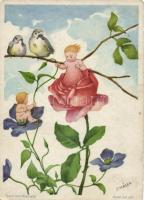 Rose und Klematis, Spiel mit mir, art postcard s: Professor W. Sträter (EB)