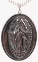 Maria Immaculata nefrit medál ezüst (Ag) láncon, jelzett, 10,1g /
Madonna pendant with silver neckla...