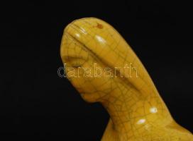 Gorka Géza (1895-1971): Ülő lány. Repesztett mázas kerámia figura, hibátlan, jelzett, 18x14 cm