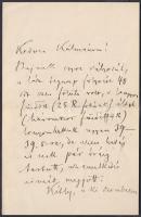 1886 Arany László saját kézzel írt levele sógorának Szél Kálmánnak, melyben lánya Szél Piroska súlyo...