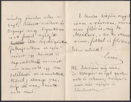 1886 Arany László saját kézzel írt levele sógorának Szél Kálmánnak, melyben lánya Szél Piroska súlyo...