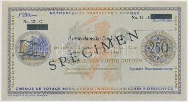 Hollandia DN Amszterdami Bank 250G utazási csekk SPECIMEN T:I Netherlands ND Amsterdamsche Bank 250 Gulden travellers cheque SPECIMEN C:AU