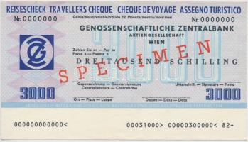 Ausztria / Bécs DN Szövetkezeti Központi Bank Részvénytársaság 3000Sh utazási csekk SPECIMEN T:I- Austria / Vienna ND Genossenschaftliche Zentralbank Aktiengesellschaft 3000 Schilling travellers cheque SPECIMEN C:AU