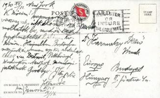 Steamship, S.S. President, postcard to the Minister Counsellor: Dr. Harmatzy Dezső