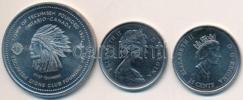 Kanada 1968-1999. 25c (2x) + 1990. "Tecumseh kukorica fesztivál" Tecumseh Lions klub fém e...