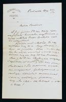 1899 Szász Károly (1829-1905) drámaíró, református püspök saját kézzel írt levele, melyben jelzi Szél Kálmánnak, Arany János vejének, hogy részt vesz az Arany ünnepélyen