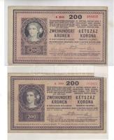 1918. 200K (2x) 2klf variáns I.v.2000 feletti sorozatszám vastag papír, női fej sötét nyomással T:II, II.v. 2000 feletti sorozatszám vékony papír, női fej világos nyomással T:II bal alsó pici sarokhiba
