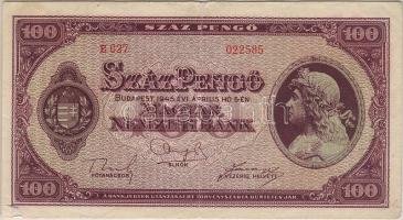 1945 100P színvariáns "vörös" "N" felett jel T:III/IV