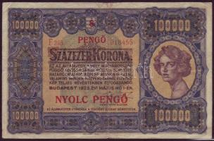 1923 100.000K 8P felülnyomással "Orell Füssli" ny. jelzéssel T:II/III R!